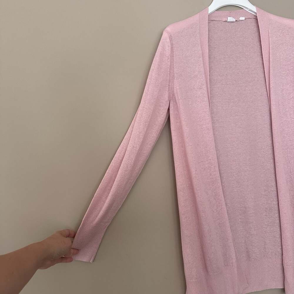 Gap S Pink Blush Open Front Cardigan Sweater Long Sleeve Lightweight Tight Knit - Picture 4 of 6